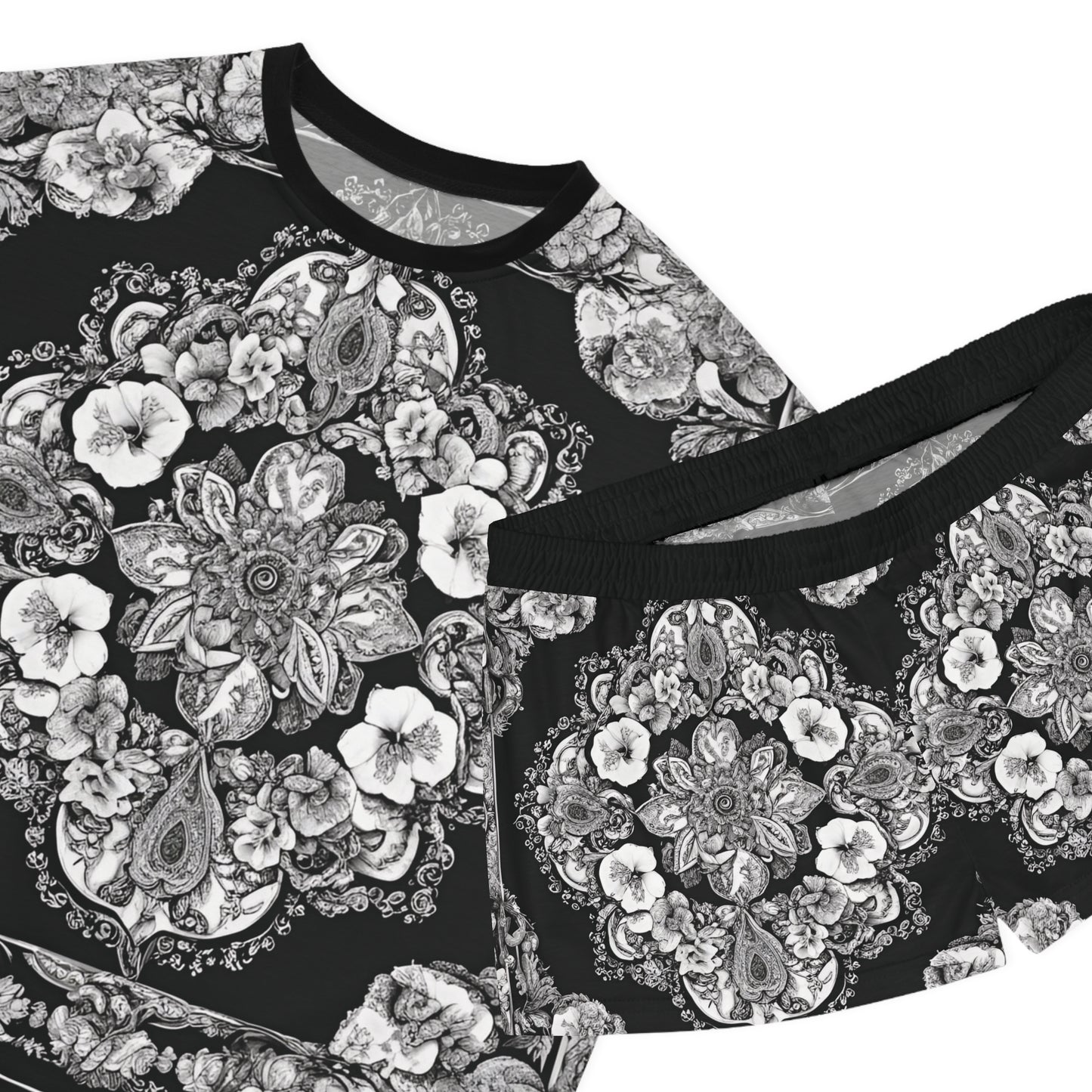 Women's Paisley Style Black And White Canvas Short Pajama Set