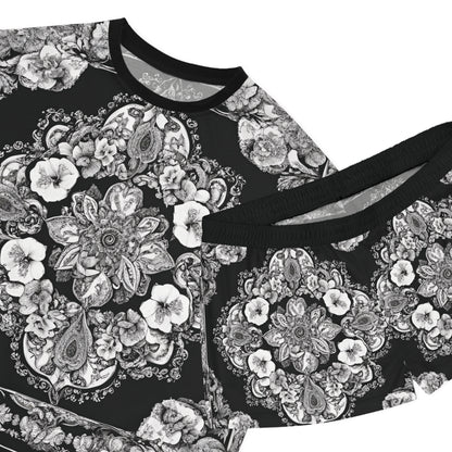 Women's Paisley Style Black And White Canvas Short Pajama Set