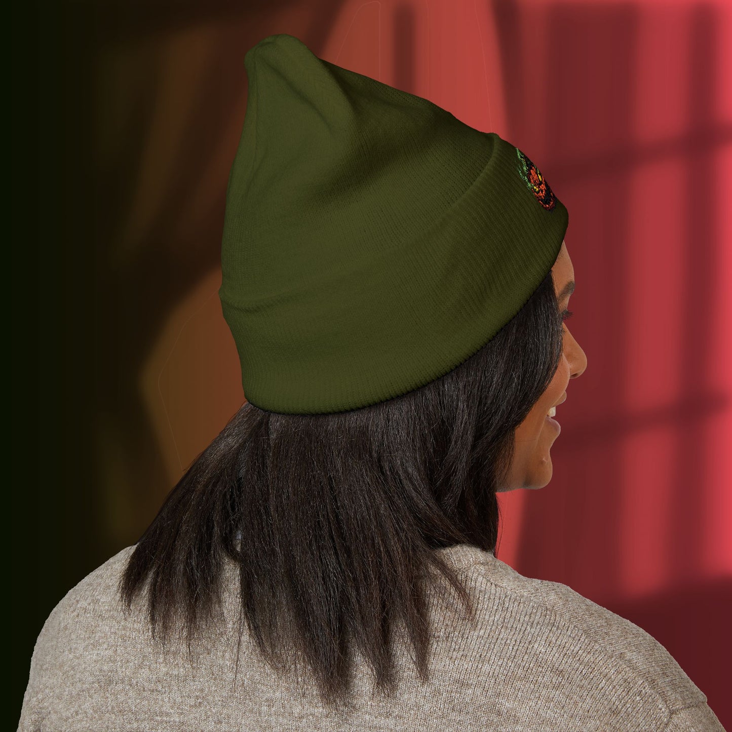 Mr. Pumpkin Head Embroidered Beanie, Spooky Style Hat, Autumn Accessory, Pumpkin Beanie, Cozy Fall Fashion