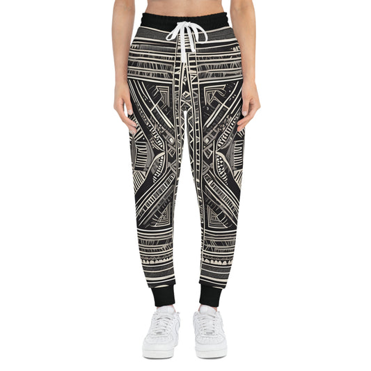 Black, Cream And White Drawing Of An Ornate Design Sweatpants