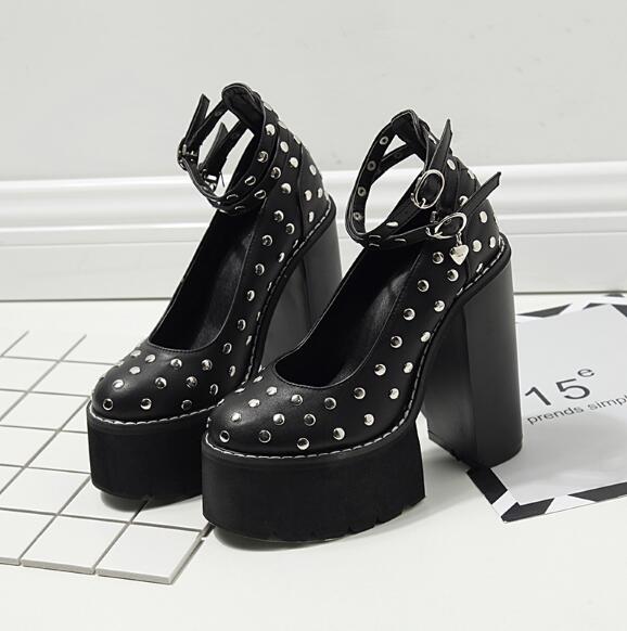 Cute Alternative High Heels Super High Heel Hate Sky High Platform Rivet Single Shoes