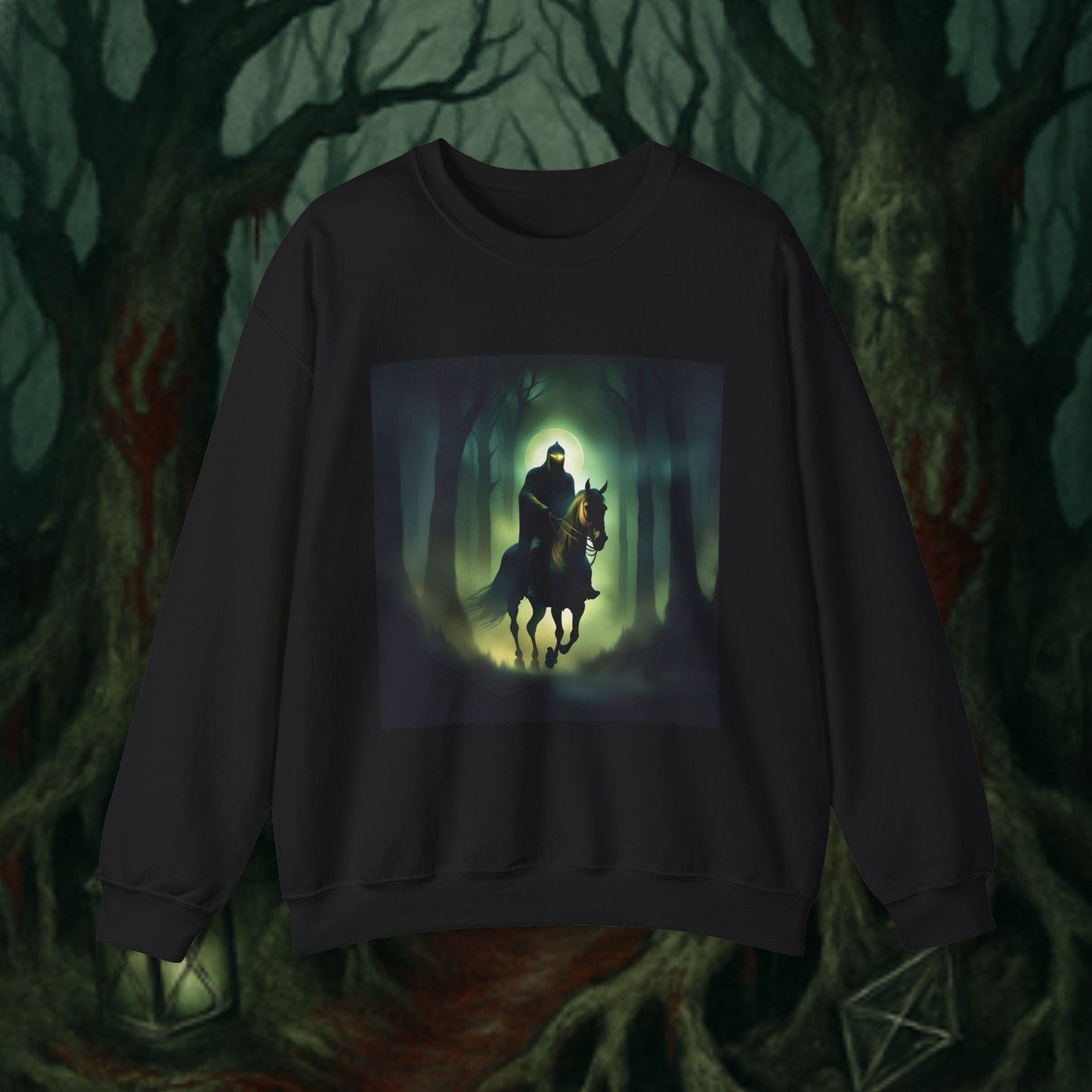 Mysterious Rider Sweatshirt - Cozy Unisex Crewneck, Perfect for Fall Nights, Halloween, Costume Parties, Eerie Vibes, Gift Idea