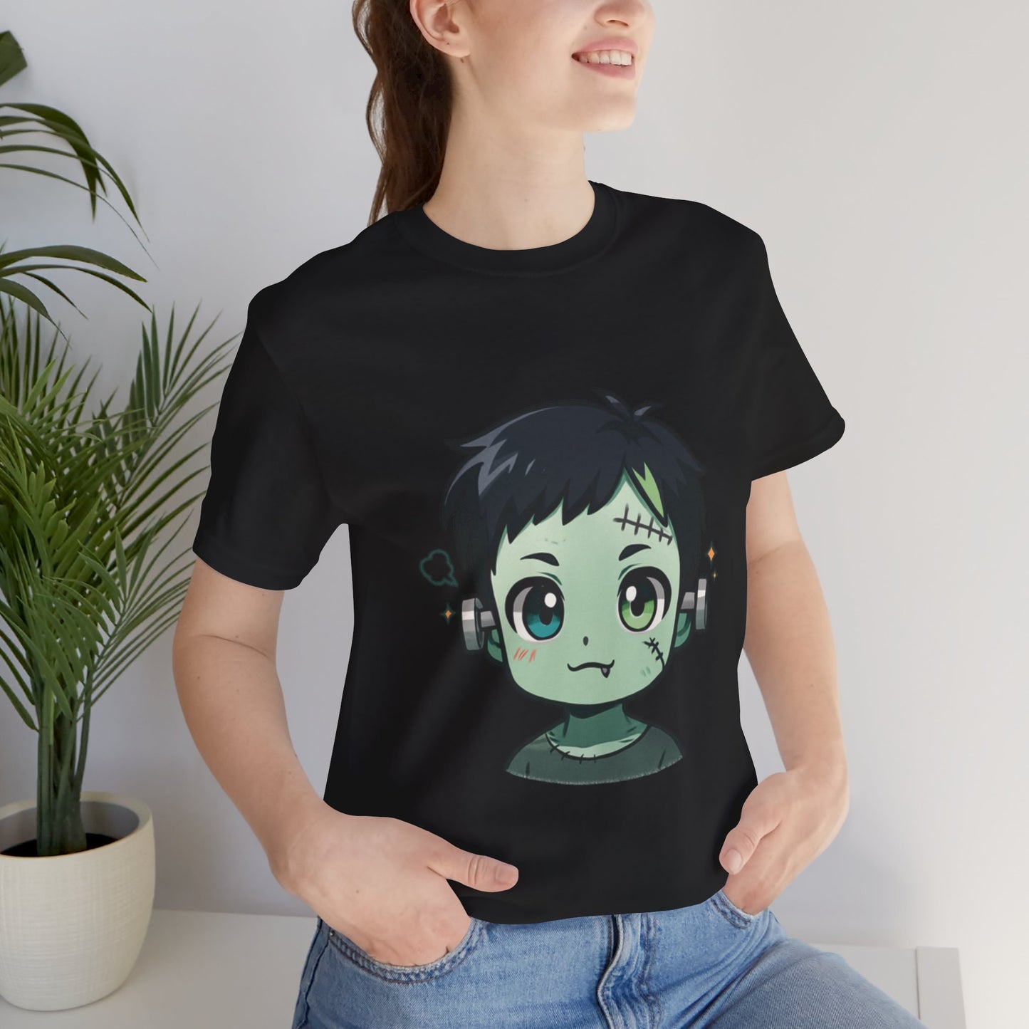Cute Frankenstein Graphic Tee for Kids, Fun Halloween Shirt, Unisex Comic Style T-Shirt, Perfect for Parties, Costume Events