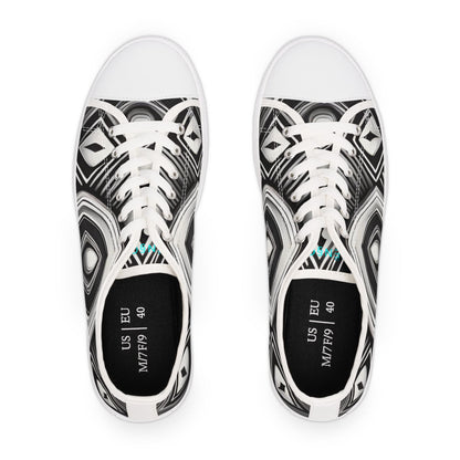 Black & White Geometric Low Top Sneakers — Women's Patterned Canvas Shoes