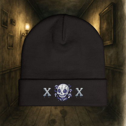 Embroidered Cute Spooky Skull Halloween Knit Beanie