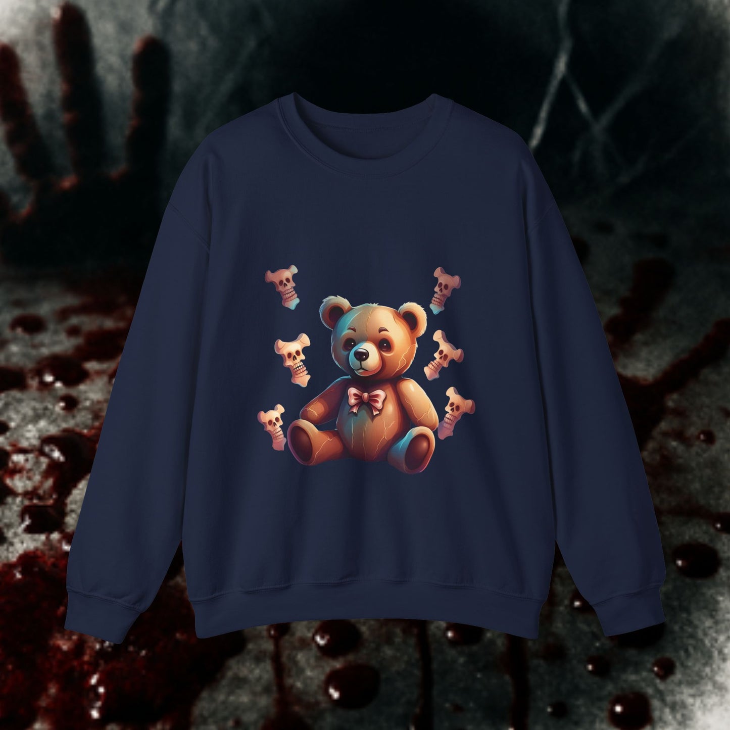 Creepy Bear Sweatshirt, Unisex Heavy Blend™ Crewneck, Horror Sweatshirt, Gift for Horror Lovers, Spooky Autumn Apparel, Halloween Outfit