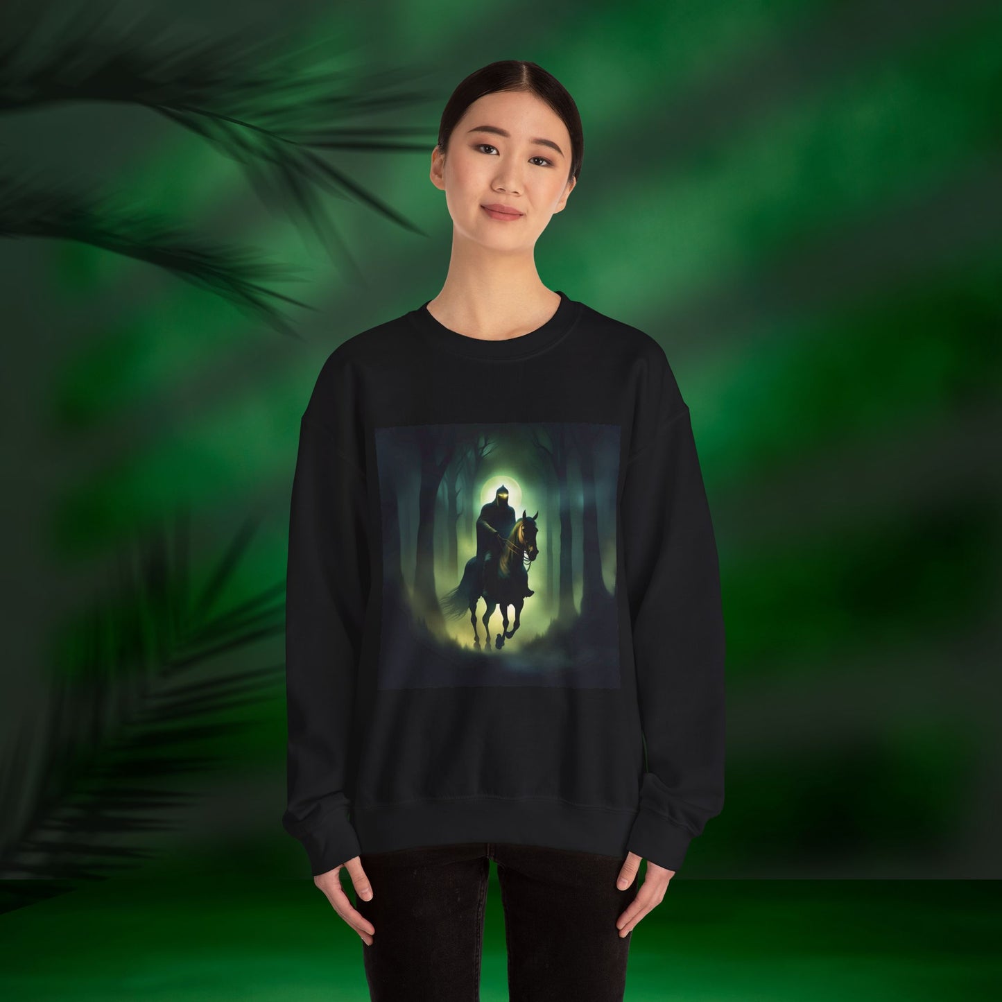 Mysterious Rider Sweatshirt - Cozy Unisex Crewneck, Perfect for Fall Nights, Halloween, Costume Parties, Eerie Vibes, Gift Idea