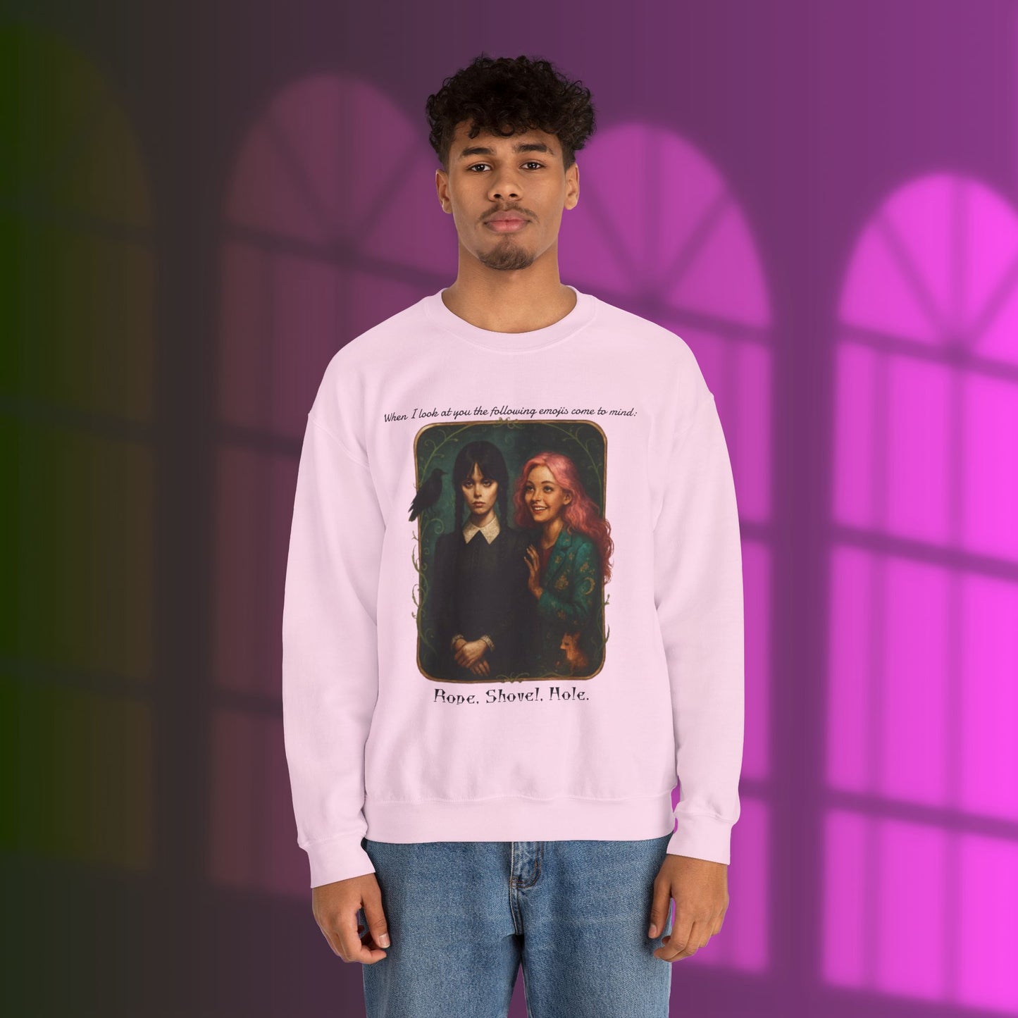 Wednesday and Enid Whimsical Crewneck Sweatshirt - Halloween Goth Lovers Vintage Art Sweattop