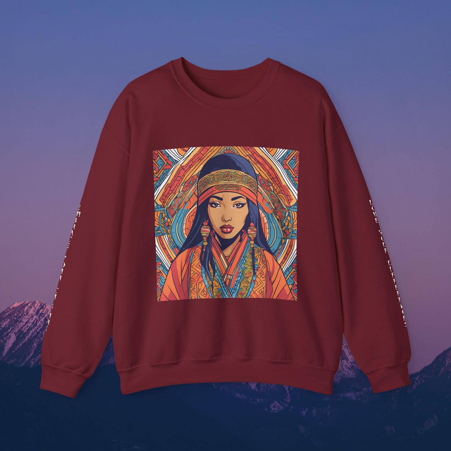 Illustration Of A Woman In Traditional Clothing Heavy Blend™ Sweatshirt