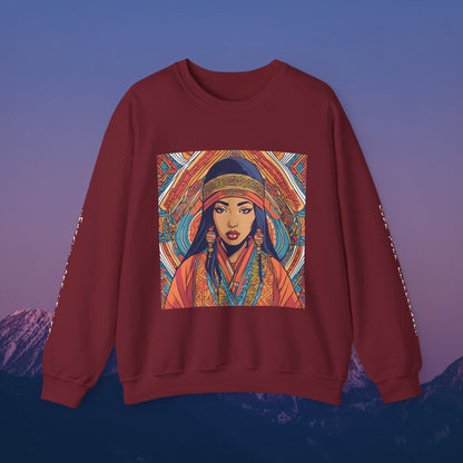 Illustration Of A Woman In Traditional Clothing Heavy Blend™ Sweatshirt