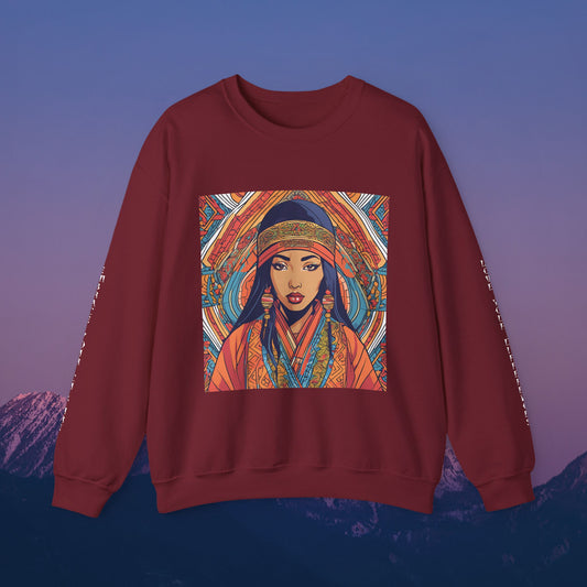 Illustration Of A Woman In Traditional Clothing Heavy Blend™ Sweatshirt