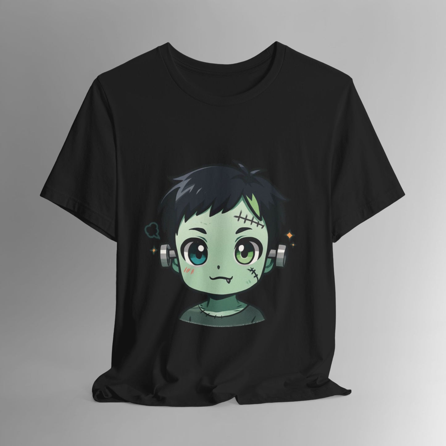 Cute Frankenstein Graphic Tee for Kids, Fun Halloween Shirt, Unisex Comic Style T-Shirt, Perfect for Parties, Costume Events