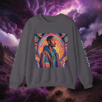 Tribe Of Dreams Standing In Front Of An Ornate Patterned Background Crewneck Sweatshirt