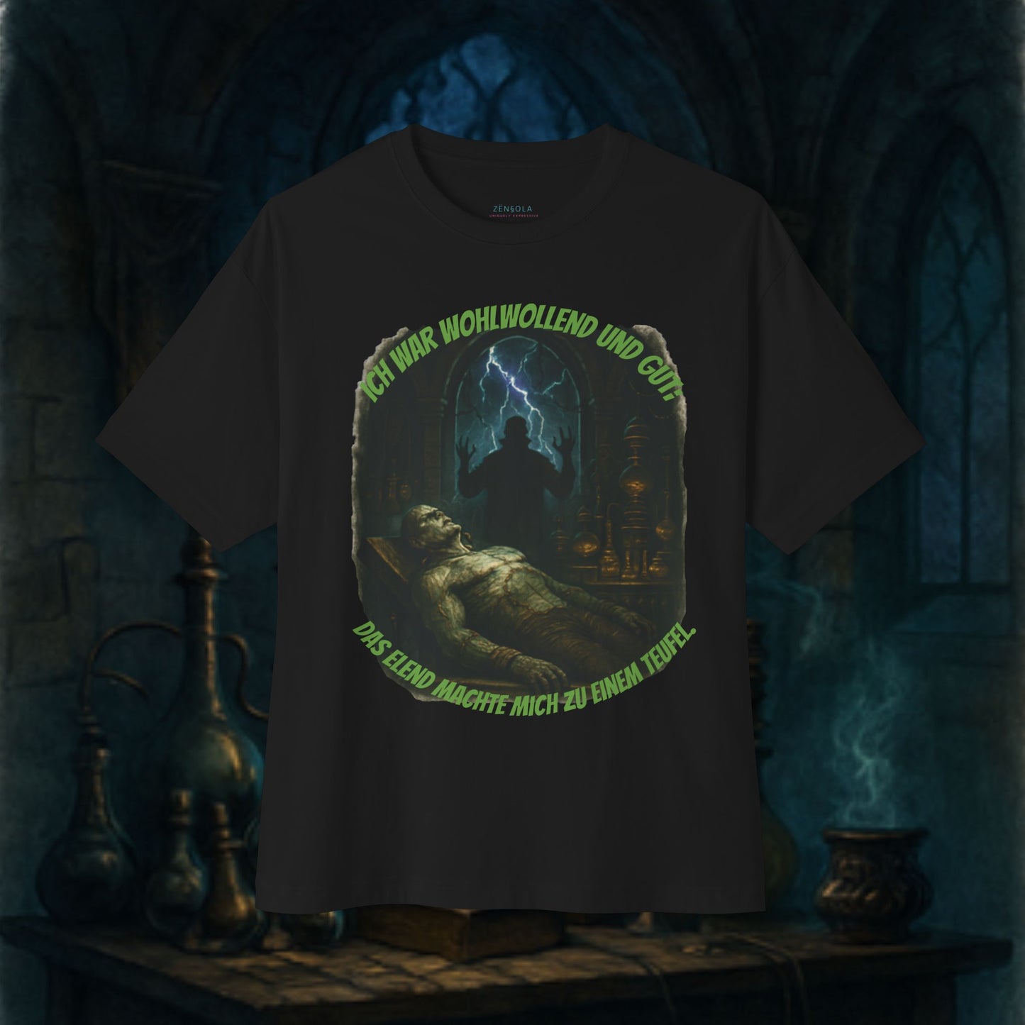 A Page of Frankenstein's Life Spooky Graphic Tee, Unisex Oversized T-Shirt, Halloween Apparel, Gothic Style Shirt, Gift for Horror Fans, Witchy Vintage Design