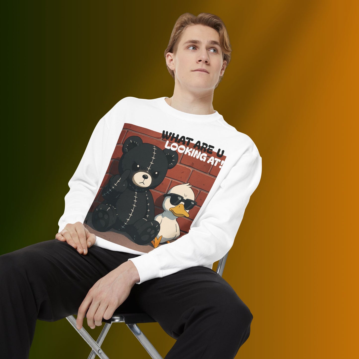 Savage Teddy & Chill Duck Crewneck – Funny Graphic Sweatshirt