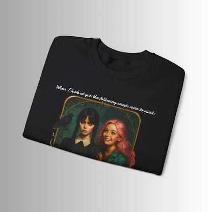 Wednesday and Enid Whimsical Crewneck Sweatshirt - Halloween Goth Lovers Vintage Art Sweattop