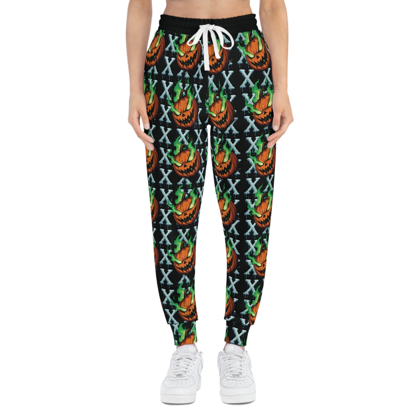 Halloween Athletic Joggers, Pumpkin Print Joggers, AOP Sweatpants, Fall Fitness Pants, Cozy Halloween Apparel