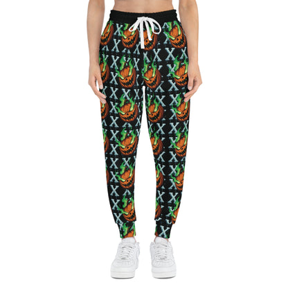 Halloween Athletic Joggers, Pumpkin Print Joggers, AOP Sweatpants, Fall Fitness Pants, Cozy Halloween Apparel