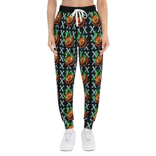 Halloween Athletic Joggers, Pumpkin Print Joggers, AOP Sweatpants, Fall Fitness Pants, Cozy Halloween Apparel
