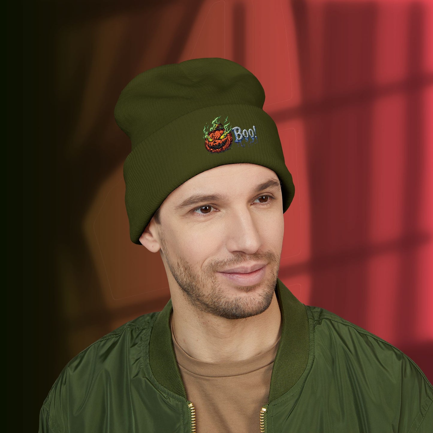 Mr. Pumpkin Head Embroidered Beanie, Spooky Style Hat, Autumn Accessory, Pumpkin Beanie, Cozy Fall Fashion