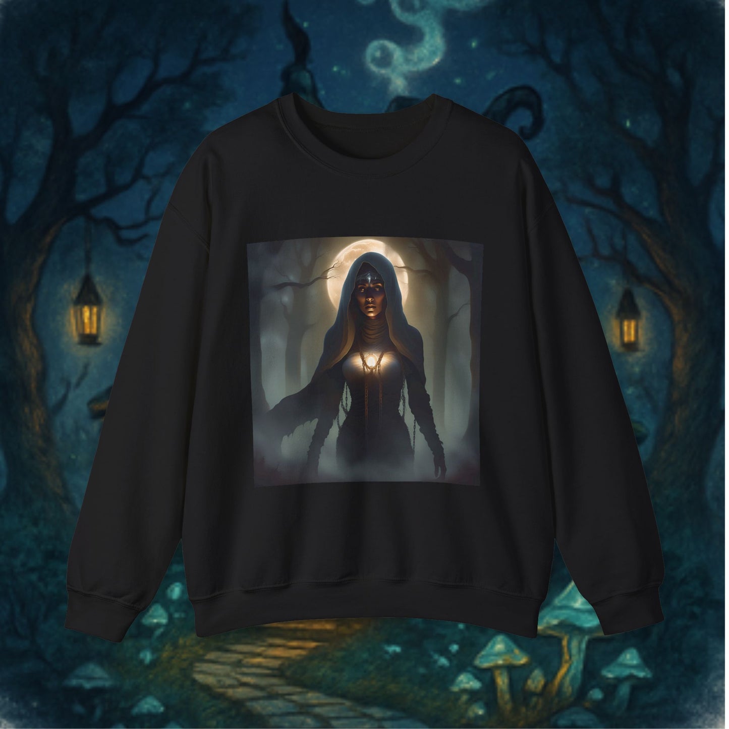Mystical Woman Crewneck Sweatshirt | Cozy Fall Apparel, Halloween Fashion, Unique Gift for Her, Casual Everyday Wear, Spooky Style