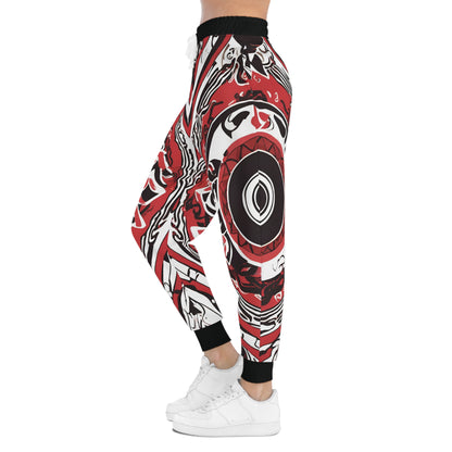 Athletic Red, White And Black Design With An Eye In The Center Joggers