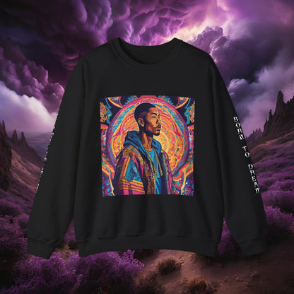 Tribe Of Dreams Standing In Front Of An Ornate Patterned Background Crewneck Sweatshirt