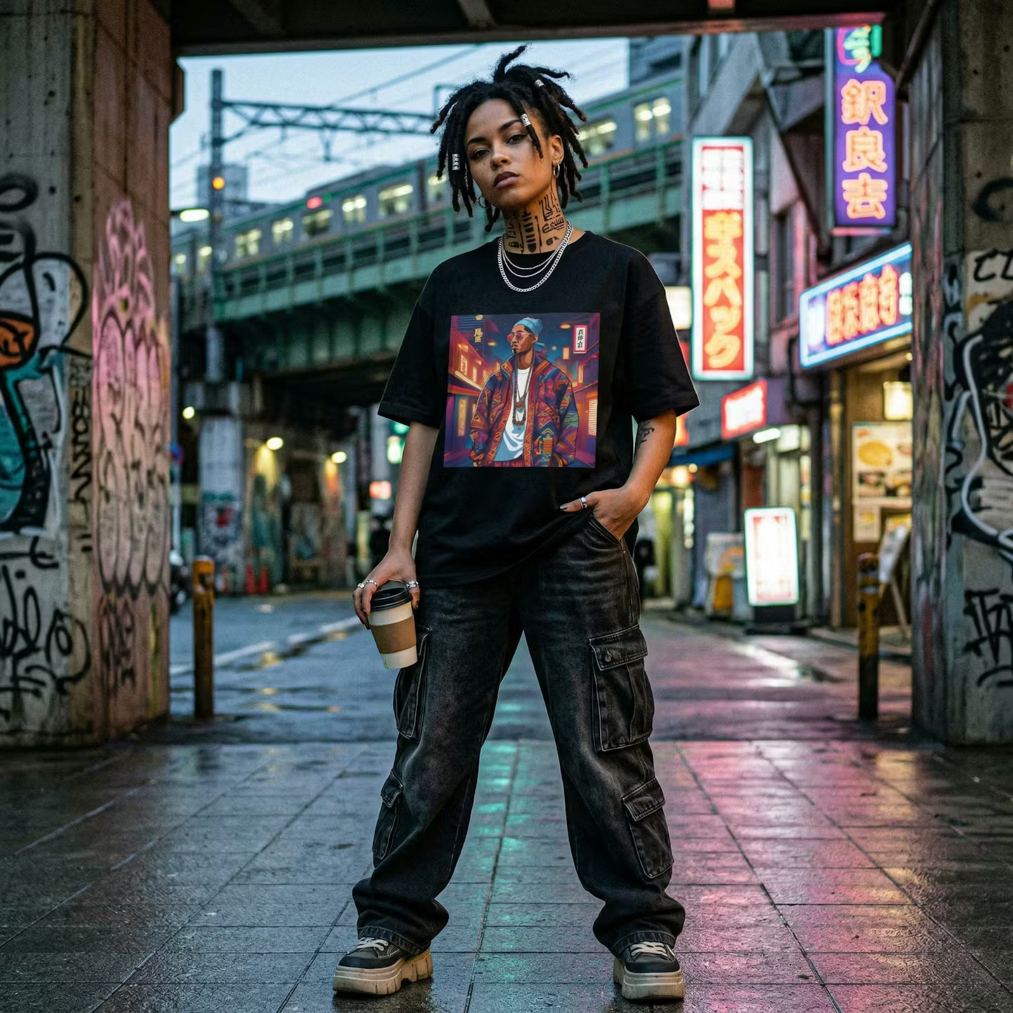 Neon Nights Nomad, Street Style Unisex Oversized Boxy Tee