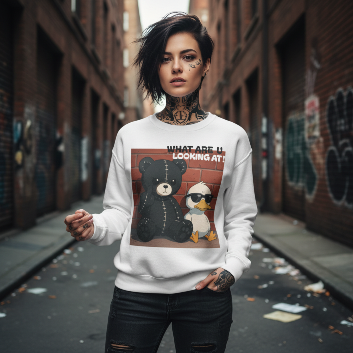 Savage Teddy & Chill Duck Crewneck – Funny Graphic Sweatshirt