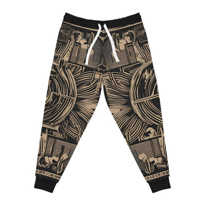 A Circular Black And Gold Line Pattern Design Joggers