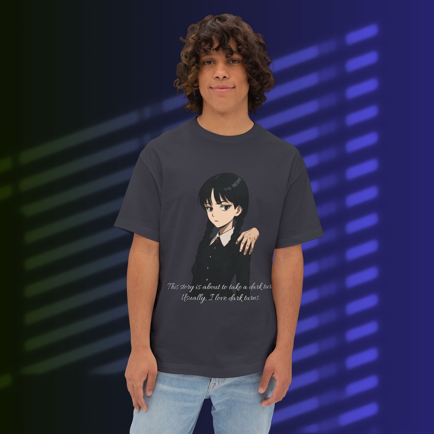 Oversized Boxy Tee - Wednesday Adams & Thing Animation Style Shirt.