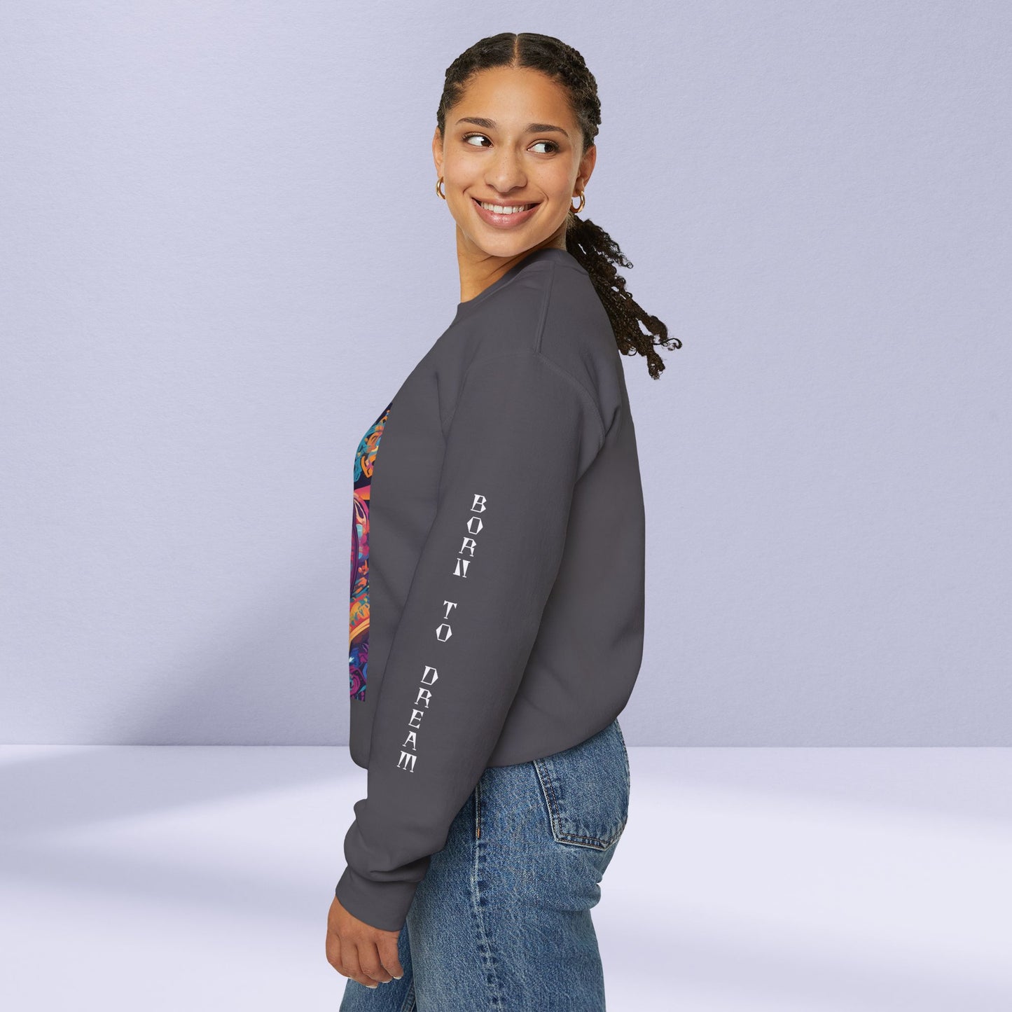 Tribe Of Dreams Standing In Front Of An Ornate Patterned Background Crewneck Sweatshirt