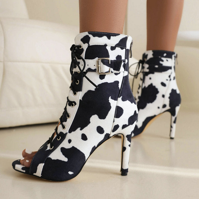 Cow Pattern Dance Performance High Heels