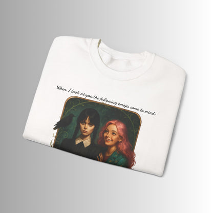 Wednesday and Enid Whimsical Crewneck Sweatshirt - Halloween Goth Lovers Vintage Art Sweattop