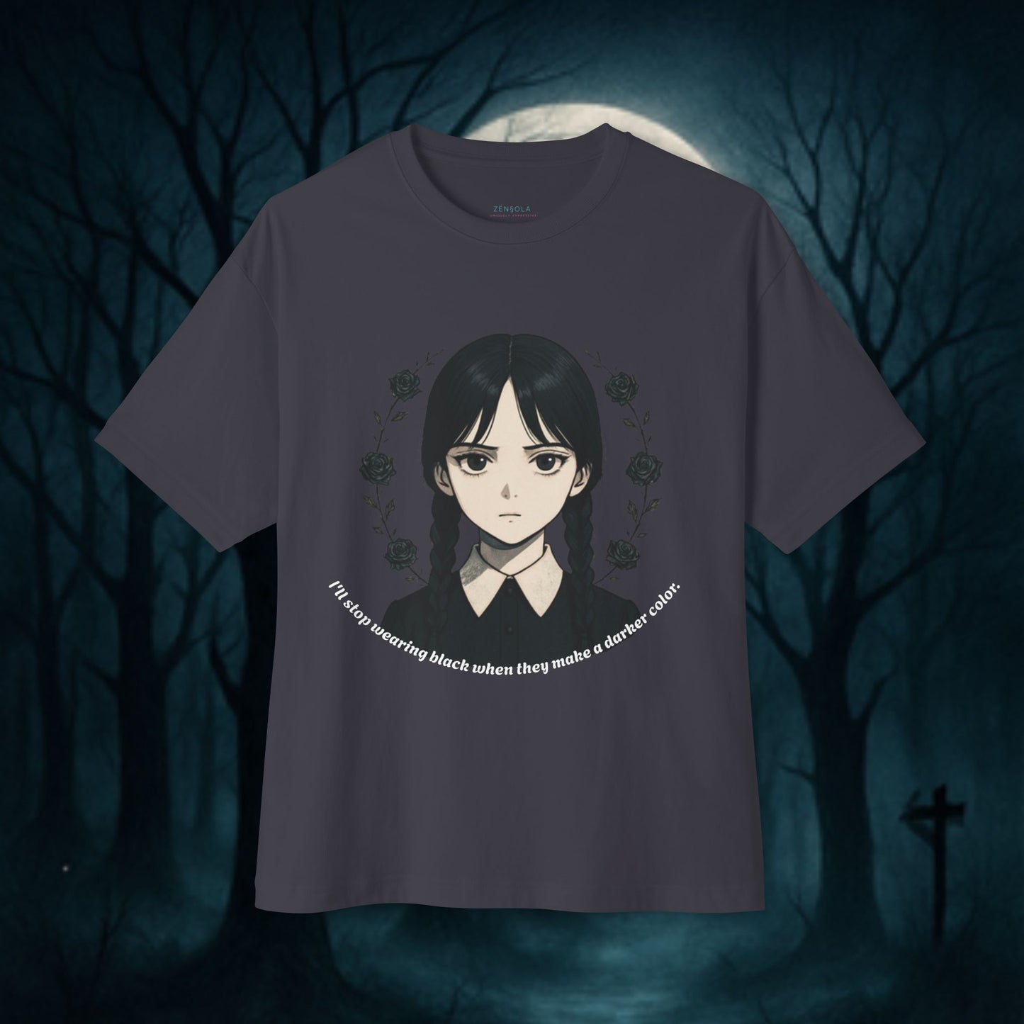 Wednesday Addams Gothic Oversized Tee, Dark Aesthetic T-Shirt, Unisex Graphic Tee for Anime Lovers, Halloween Outfit.