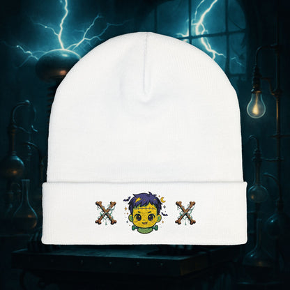 Beanie Hat - Cute Frankenstein with X Bone Design Embroidered Design