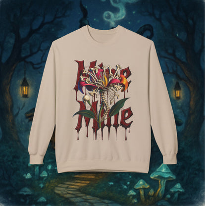 My Heart Is A Flower Covered In Bloody Bones, Vibrant Graphic Fleece Sweatshirt, Unisex Crewneck Sweatshirt, Casual Wear, Gift for Him/Her, Streetwear Style, Art-Inspired Apparel