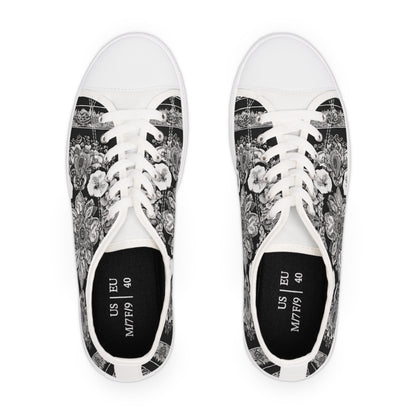 Women's Low Top Paisley Style On A Black And White Canvas Sneakers