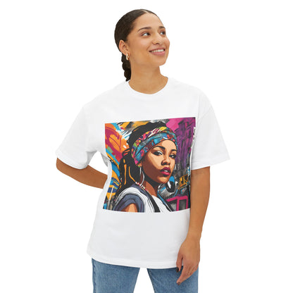 Unisex Pop Art Style Painting In Front Of Graffiti Oversized Boxy Tee