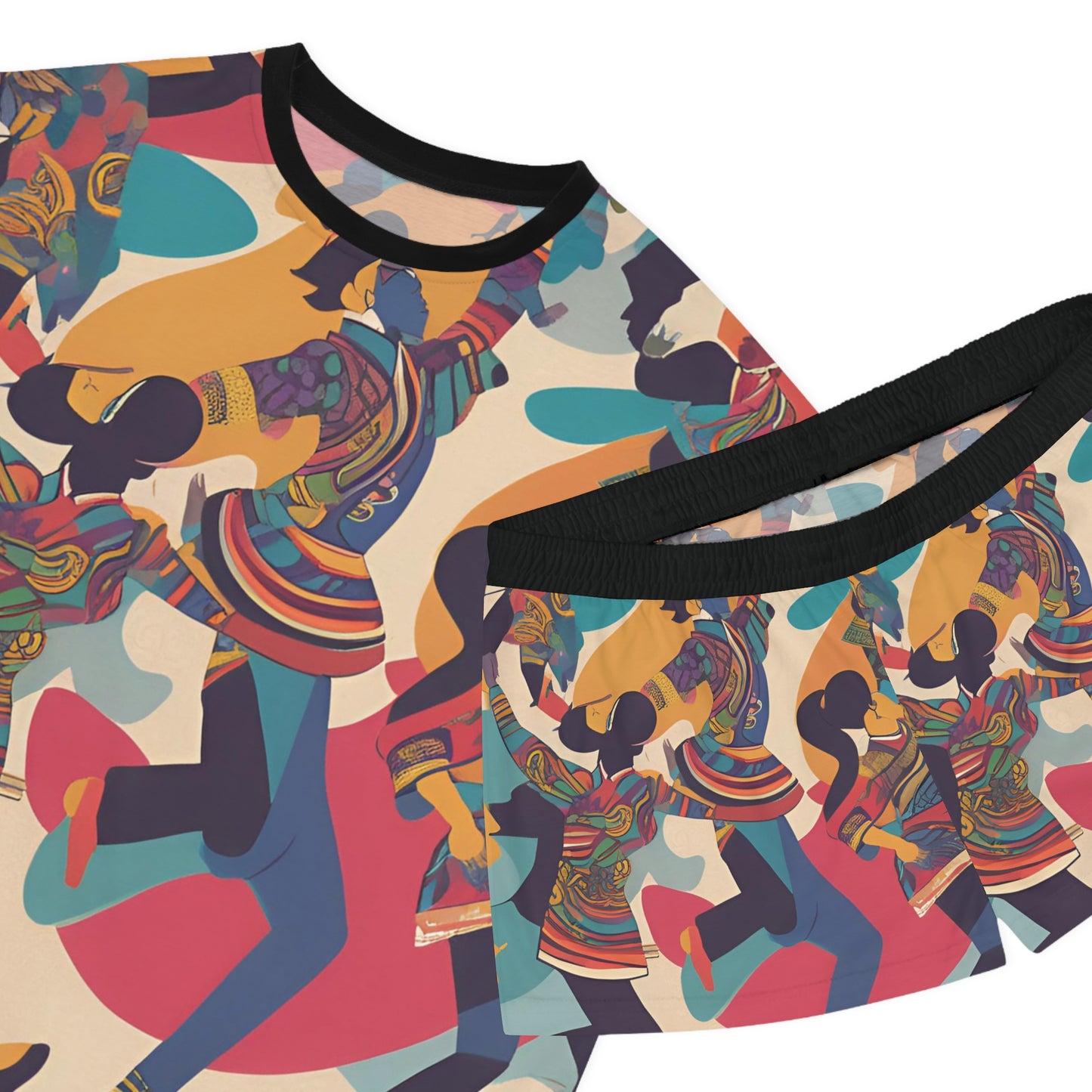 Women's Colorful Pattern With People Dancing  Short Pajama Set