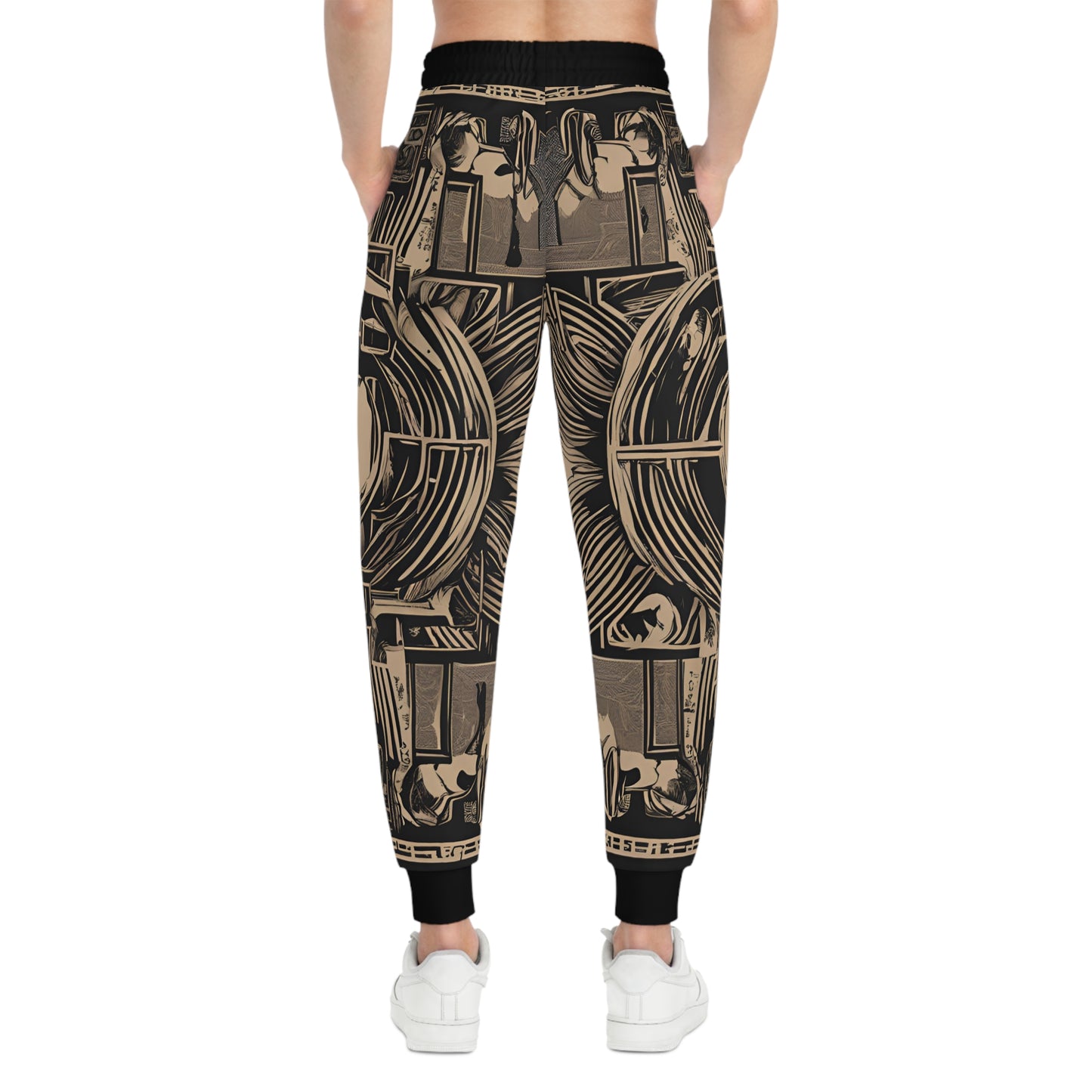 A Circular Black And Gold Line Pattern Design Joggers