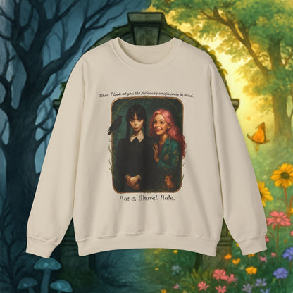 Wednesday and Enid Whimsical Crewneck Sweatshirt - Halloween Goth Lovers Vintage Art Sweattop