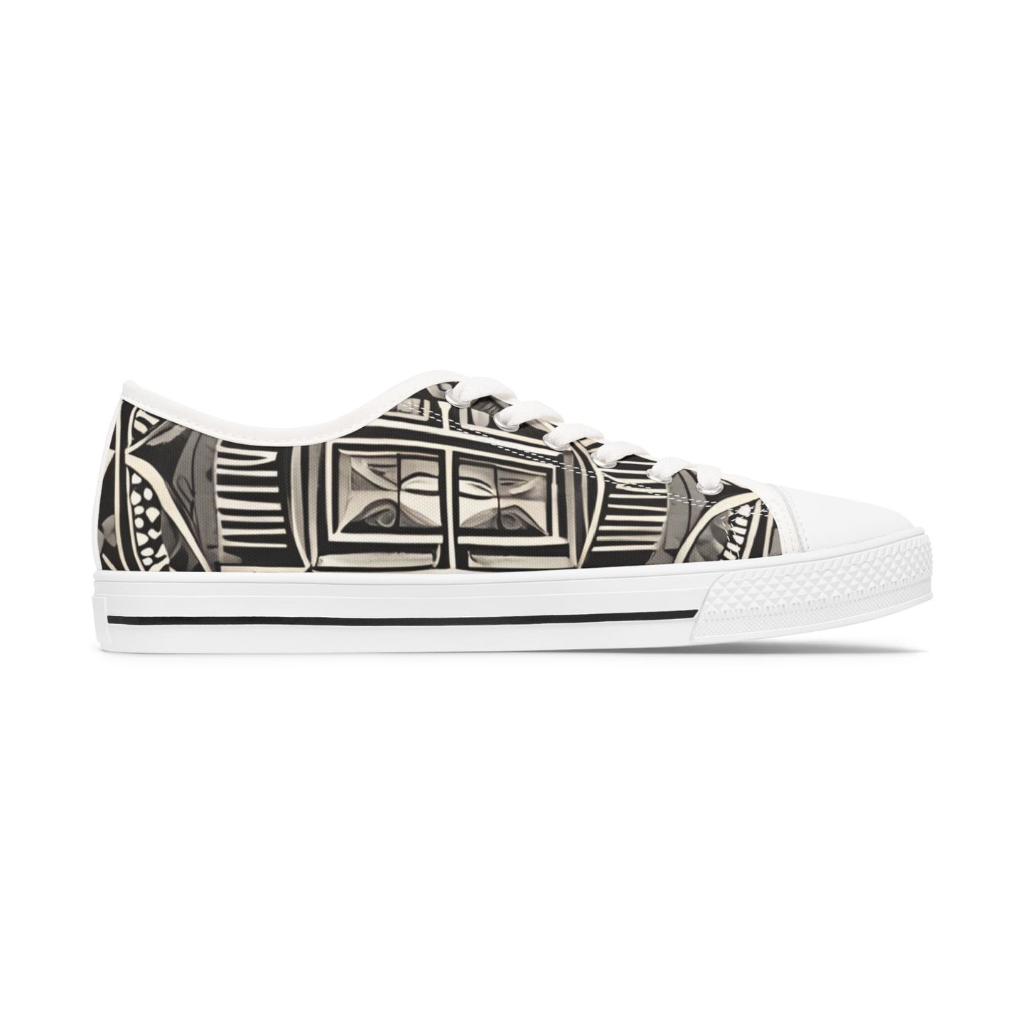 Women's Architectural Pattern Men's Low Top Sneakers — Vintage Facade Print