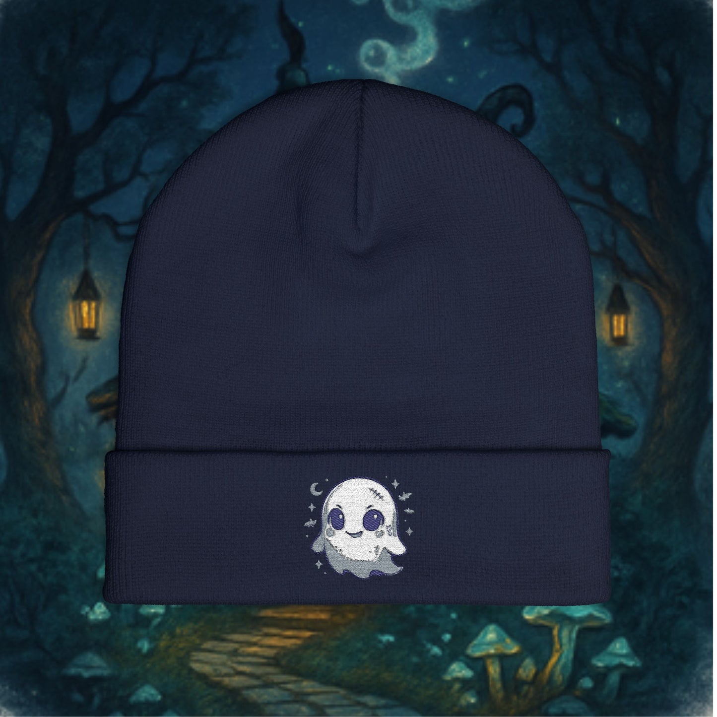 Adorable Ghost Embroidered Halloween Knit Beanie
