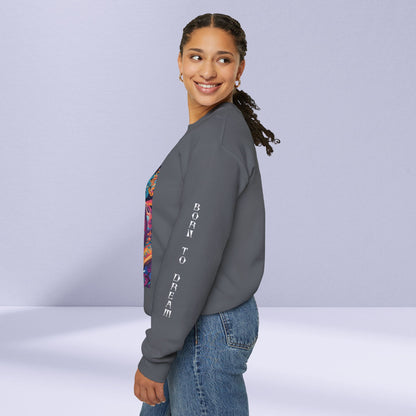 Tribe Of Dreams Standing In Front Of An Ornate Patterned Background Crewneck Sweatshirt