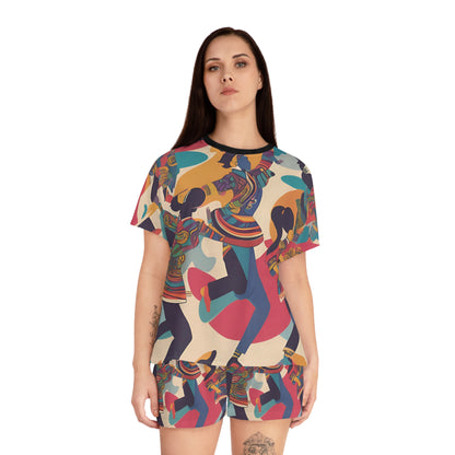 Women's Colorful Pattern With People Dancing  Short Pajama Set