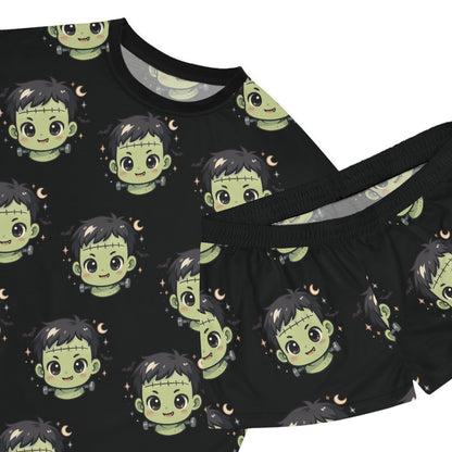 Halloween Themed Women's Pajama Set, Cute Monster PJs, Short Sleepwear, Gift for Her, Spooky Nightwear, Halloween Costume