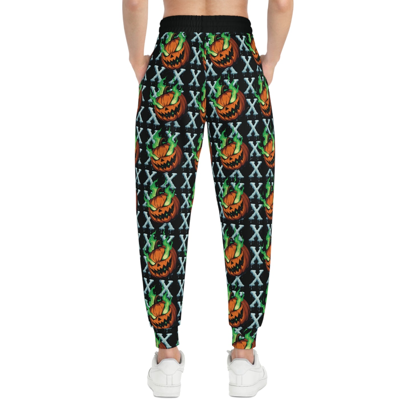 Halloween Athletic Joggers, Pumpkin Print Joggers, AOP Sweatpants, Fall Fitness Pants, Cozy Halloween Apparel