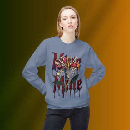 My Heart Is A Flower Covered In Bloody Bones, Vibrant Graphic Fleece Sweatshirt, Unisex Crewneck Sweatshirt, Casual Wear, Gift for Him/Her, Streetwear Style, Art-Inspired Apparel