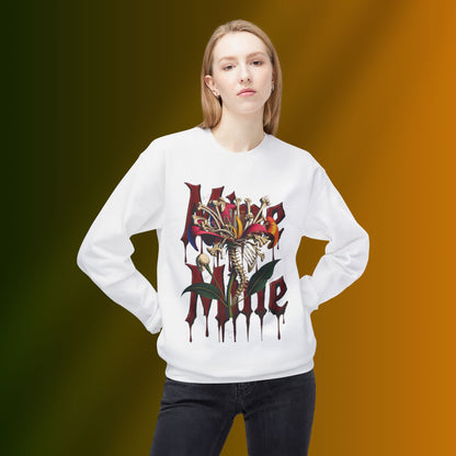 My Heart Is A Flower Covered In Bloody Bones, Vibrant Graphic Fleece Sweatshirt, Unisex Crewneck Sweatshirt, Casual Wear, Gift for Him/Her, Streetwear Style, Art-Inspired Apparel